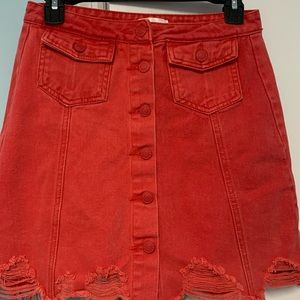 Sunset and spring faded red denim skirt y2k look thrashed